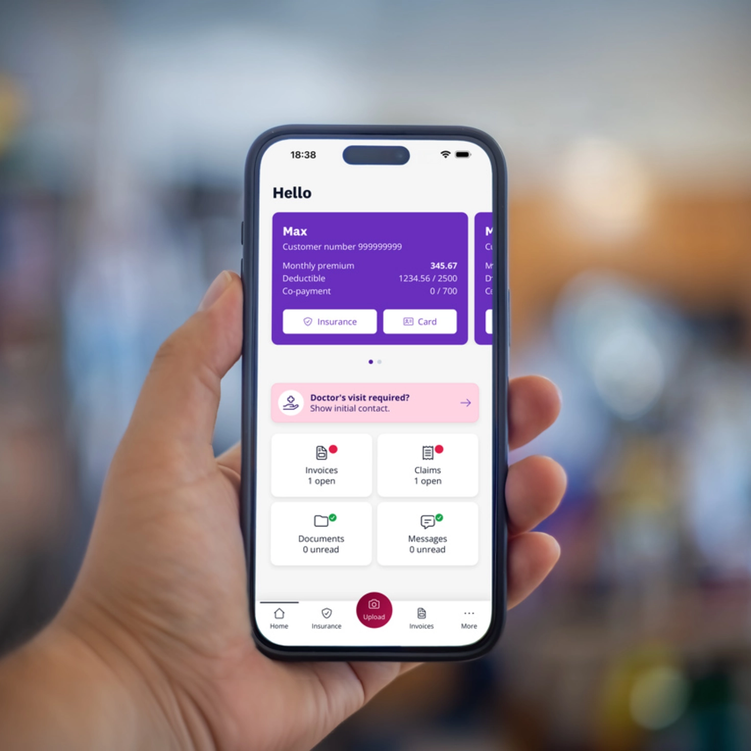 Smartphone with the mySympany app open. The overview page is displayed.