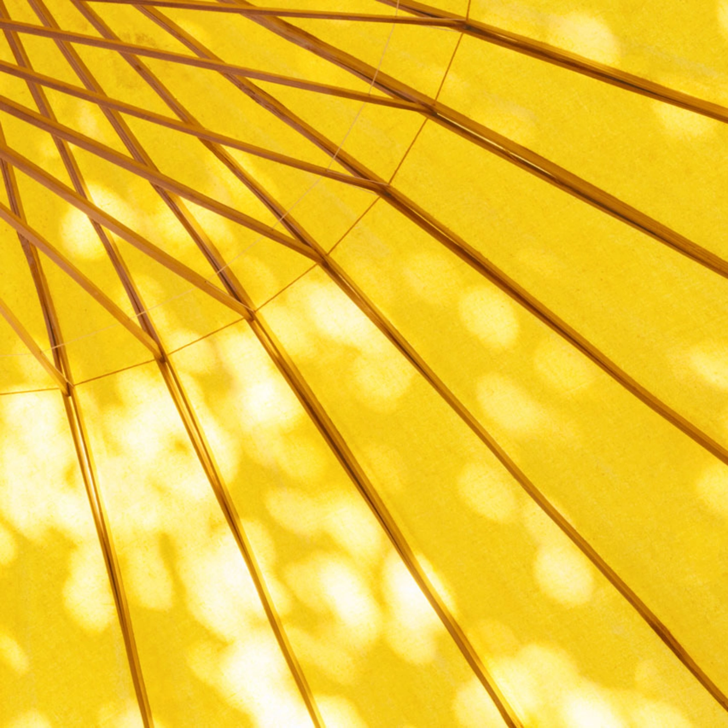 Schirm eines gelben Sonnenschirms von unten fotografiert