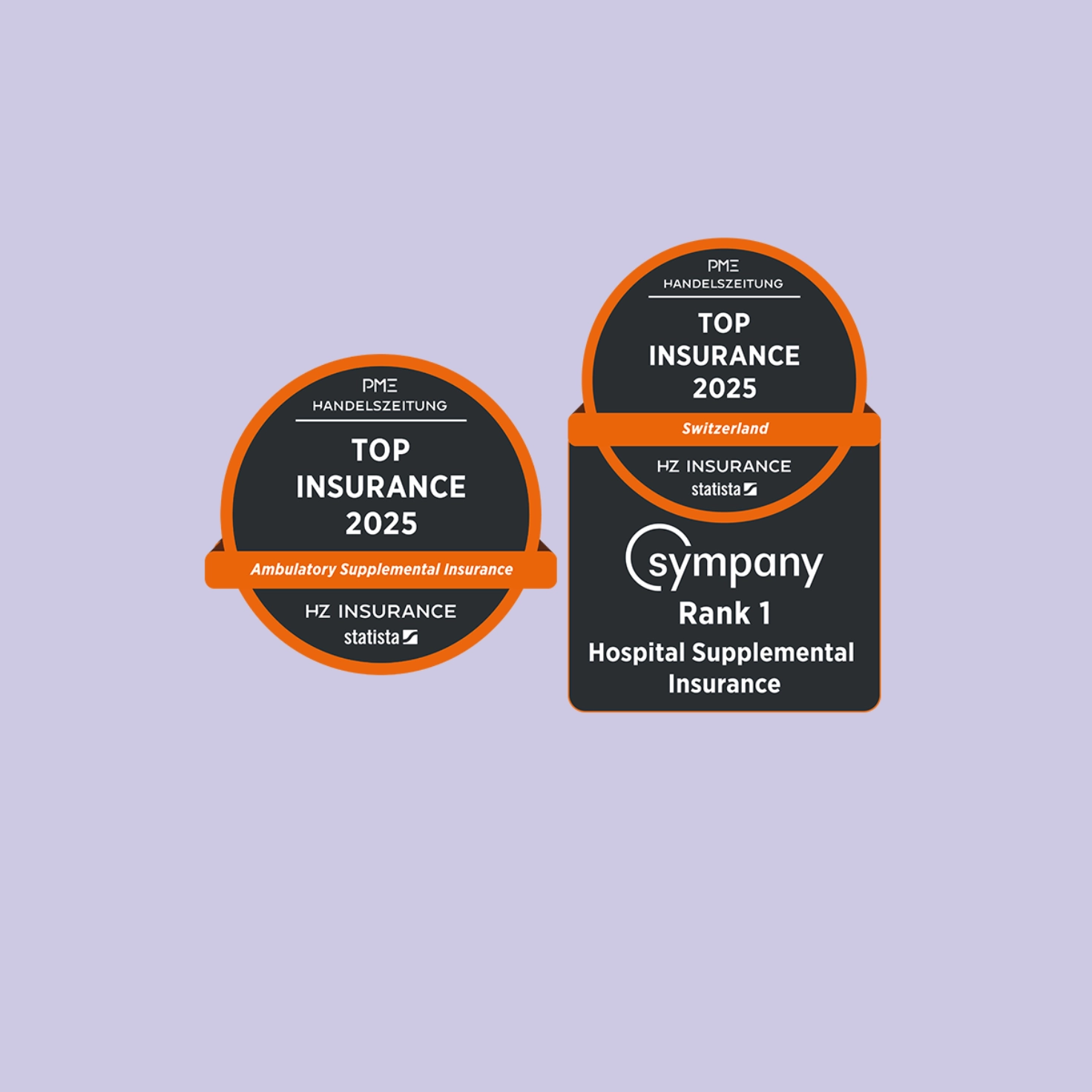 Seal of the Handelszeitung survey on top insurances in 2025. Sympany’s supplementary hospital insurance comes in first place.<br/>