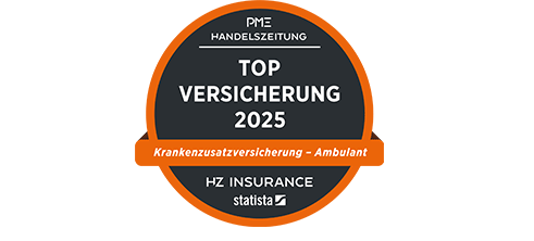 Siegel zur Handelszeitung-Umfrage zu den Top-Versicherungen 2025. Die ambulante Zusatzversicherung von Sympany landet auf Platz 2.