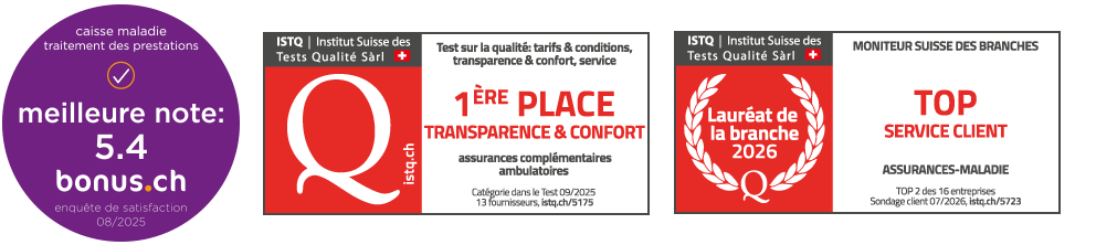 Meilleures notes pour Sympany par bonus.ch et ISTQ