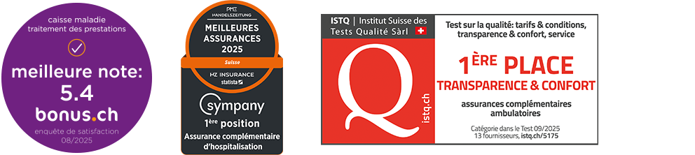 Meilleures notes pour Sympany par bonus.ch, PME et ISTQ
