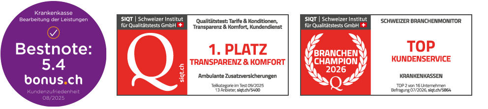 Bestnoten für Sympany von bonus.ch und SIQT