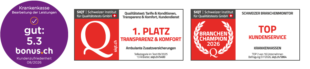 Bestnoten für Sympany von bonus.ch und SIQT