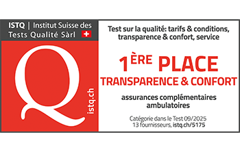 Sceau de ISTQ, 1re place dans la catégorie transparence & confort pour les assurances complémentaires ambulatoires