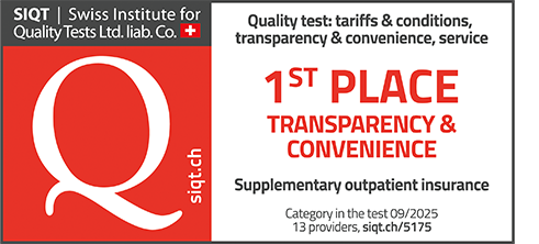 SIQT seal in English, 1st place in the category of transparency & convenience for supplementary outpatient insurance