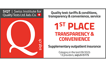 SIQT seal, 1st place in the category of transparency & convenience for supplementary outpatient insurance