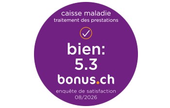 Label décerné par bonus.ch pour la satisfaction des clients vis-à-vis des caisses d'assurance maladie en matière de traitement des prestations