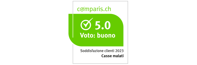 Label da comparis.ch sulla soddisfazione dei clienti riguardo alle casse malati, voto: buono (5.0)